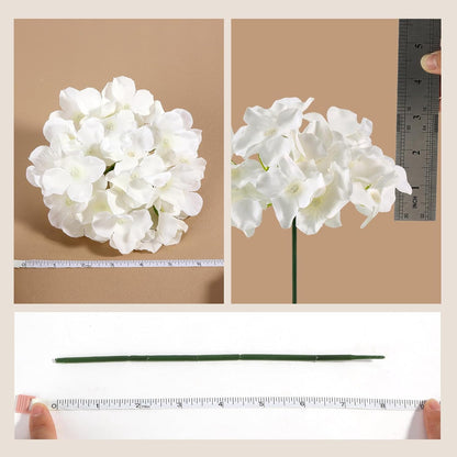 10PCS Hydrangea Artificial Flowers, Faux White Flowers for Wedding Centerpieces, DIY Bouquets, Bridal Shower, Floral Decor Home Decoration with Stems (VASE NOT Included)