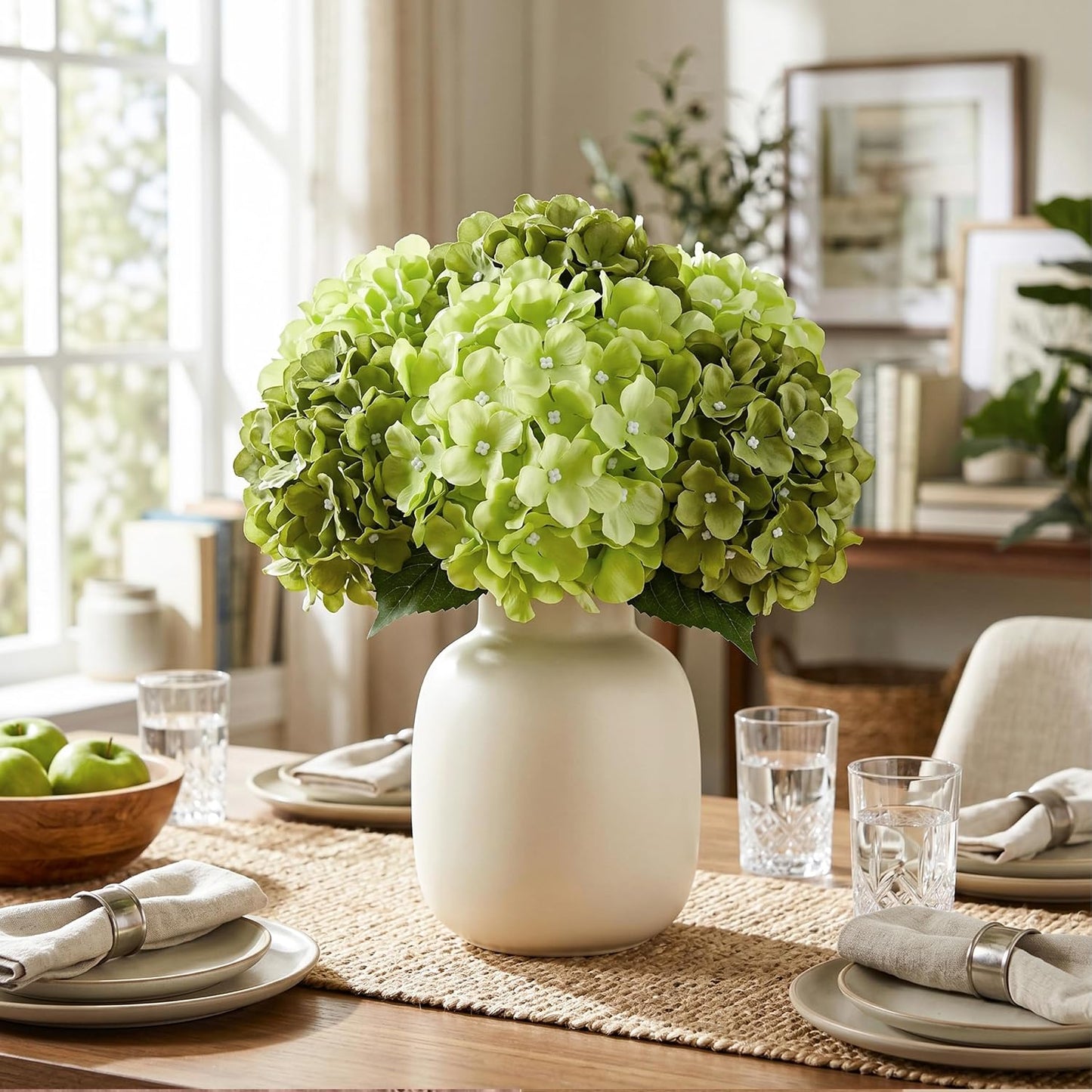 10PCS Hydrangea Artificial Flowers, Faux White Flowers for Wedding Centerpieces, DIY Bouquets, Bridal Shower, Floral Decor Home Decoration with Stems (VASE NOT Included)