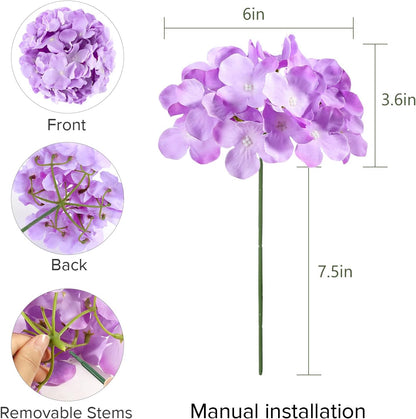 10PCS Hydrangea Artificial Flowers, Faux White Flowers for Wedding Centerpieces, DIY Bouquets, Bridal Shower, Floral Decor Home Decoration with Stems (VASE NOT Included)