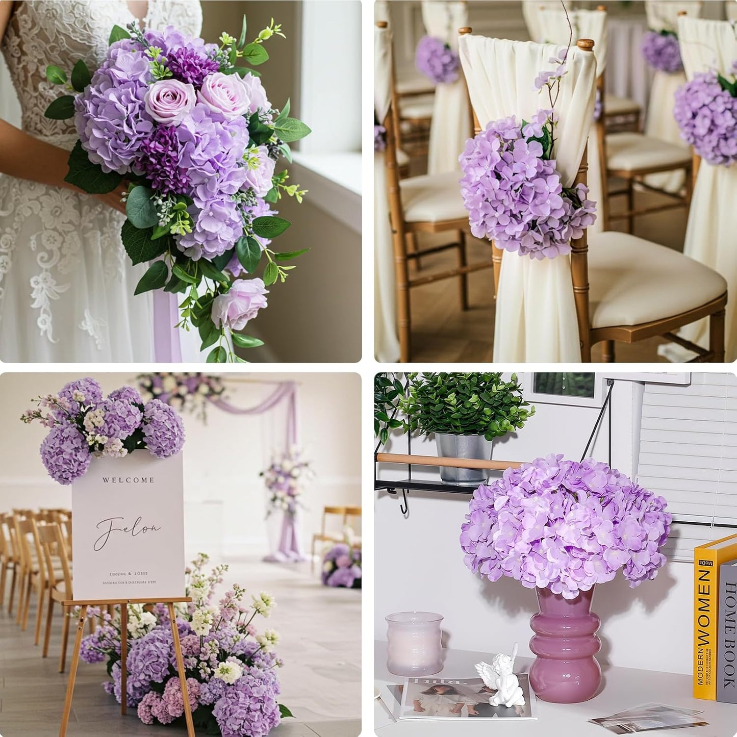 10PCS Hydrangea Artificial Flowers, Faux White Flowers for Wedding Centerpieces, DIY Bouquets, Bridal Shower, Floral Decor Home Decoration with Stems (VASE NOT Included)