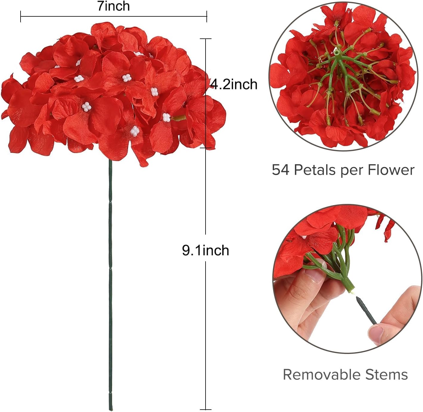 10PCS Hydrangea Artificial Flowers, Faux White Flowers for Wedding Centerpieces, DIY Bouquets, Bridal Shower, Floral Decor Home Decoration with Stems (VASE NOT Included)
