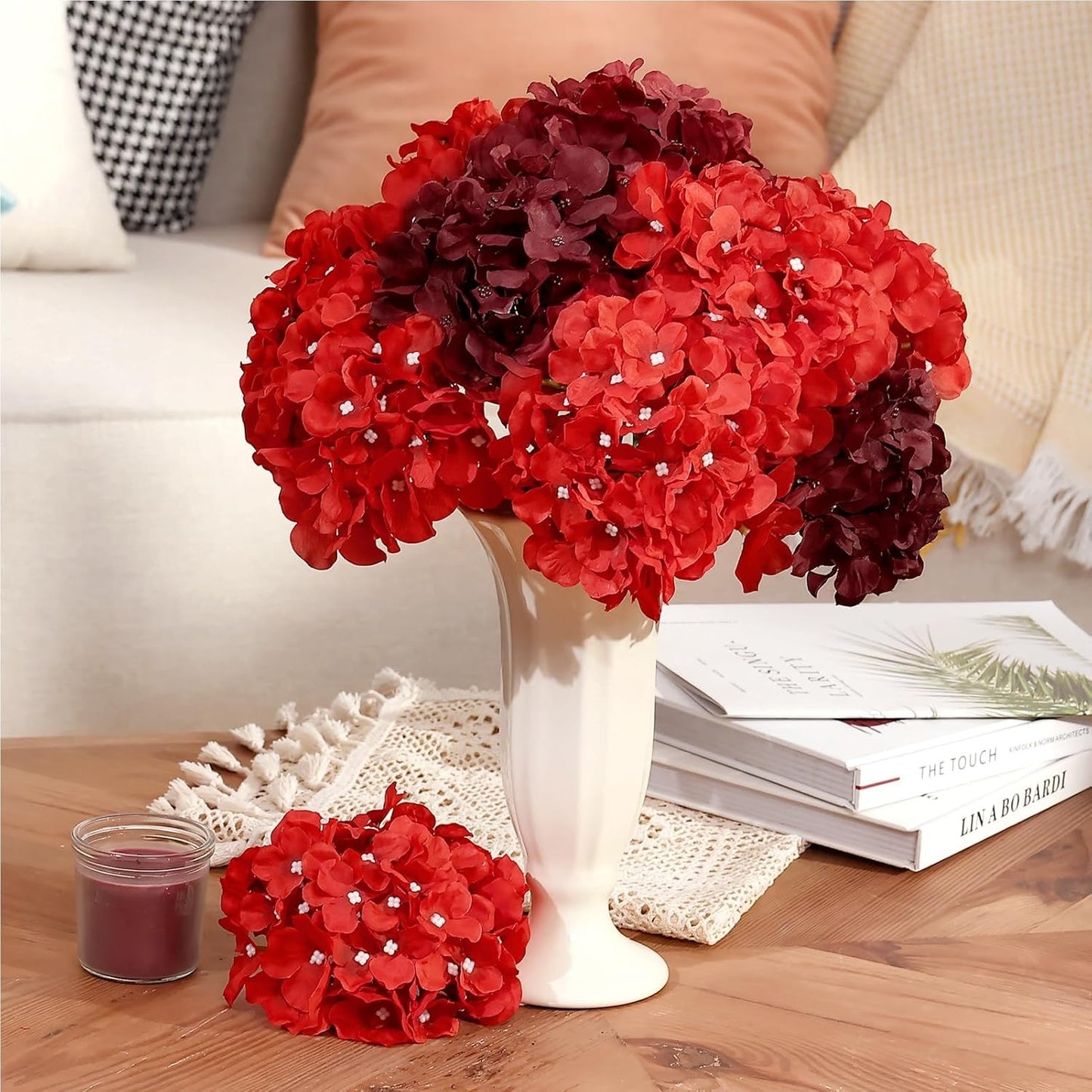 10PCS Hydrangea Artificial Flowers, Faux White Flowers for Wedding Centerpieces, DIY Bouquets, Bridal Shower, Floral Decor Home Decoration with Stems (VASE NOT Included)