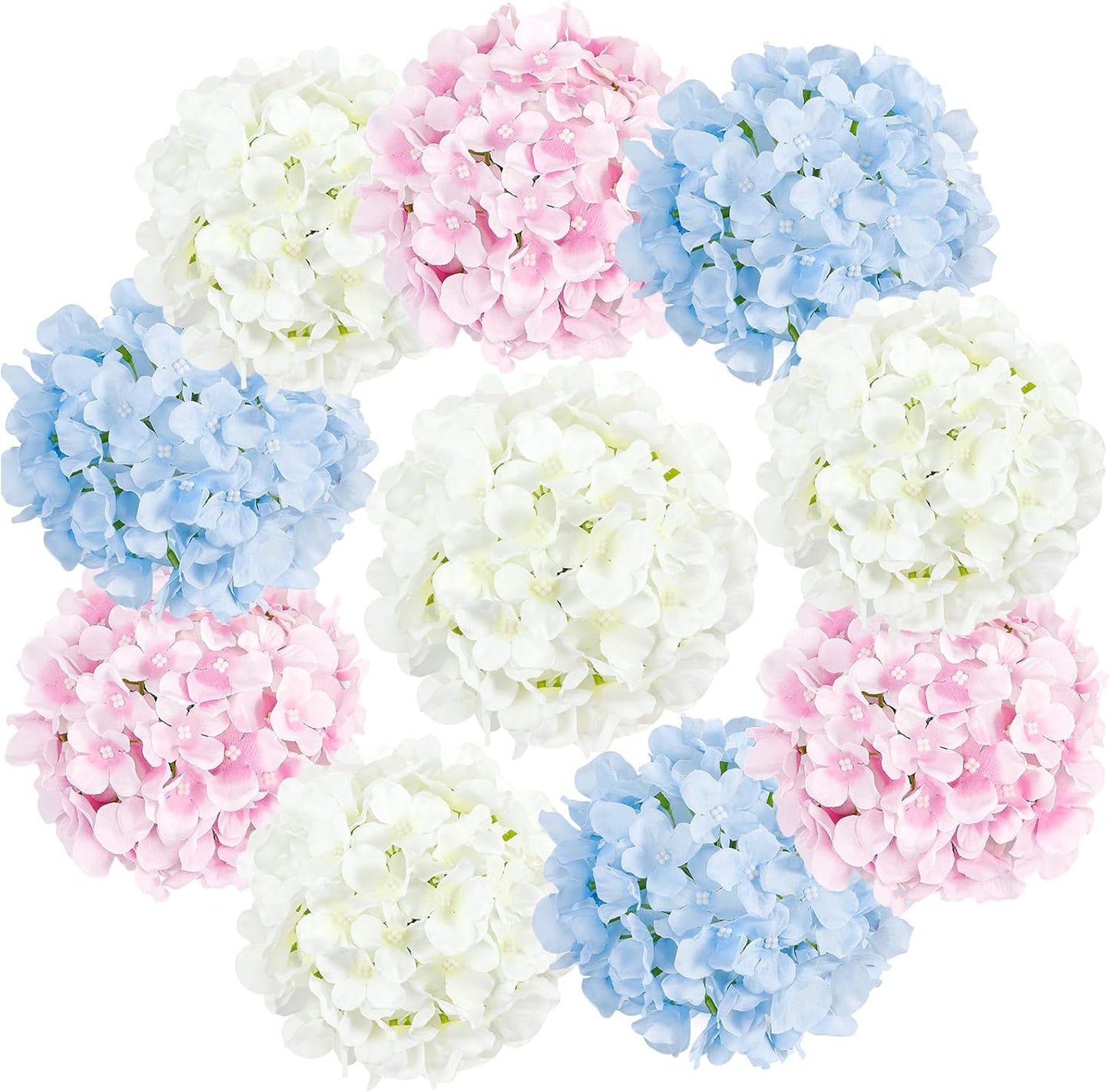 10PCS Hydrangea Artificial Flowers, Faux White Flowers for Wedding Centerpieces, DIY Bouquets, Bridal Shower, Floral Decor Home Decoration with Stems (VASE NOT Included)