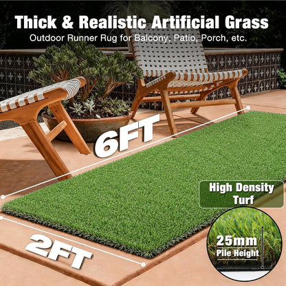 2FTX6FT Artificial Grass Runner Rug - Thick Outdoor Realistic Pets Friendly Fake Grass Pads for Dogs Potty Patio Balcony, 1" Pile Height