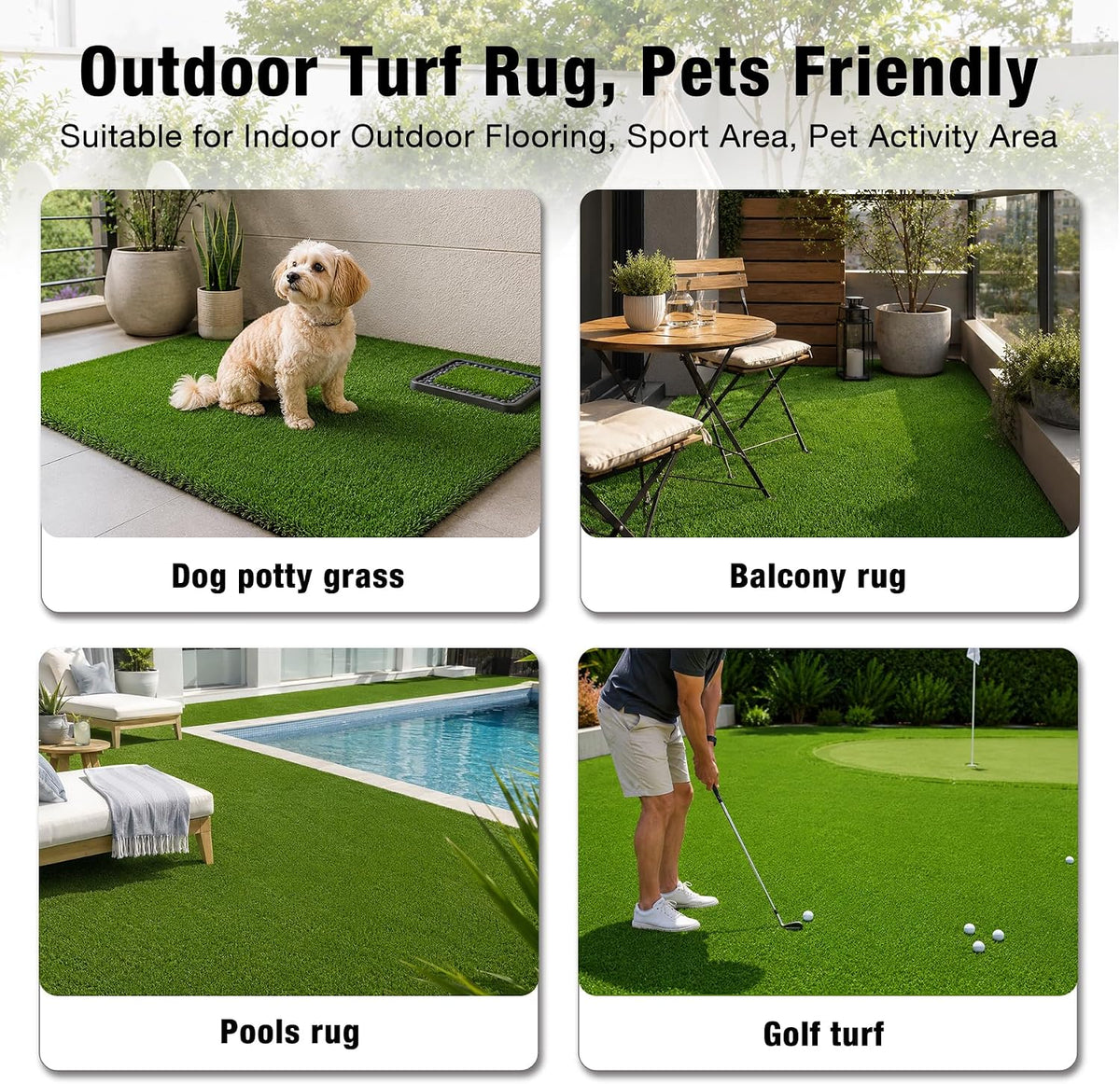 2FTX6FT Artificial Grass Runner Rug - Thick Outdoor Realistic Pets Friendly Fake Grass Pads for Dogs Potty Patio Balcony, 1" Pile Height