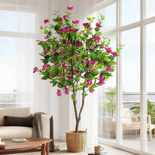 Erimda 6FT Artificial Bougainvillea Tree Artificial Tree Tall Potted Fake Bougainvillea Trees for Outdoor Indoor Lifelike Potted Faux Plants with Wood Trunk and Flowers Office Wedding Home Decor