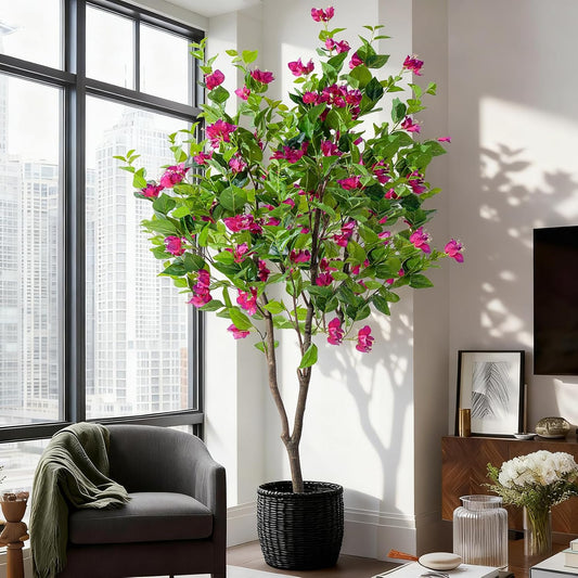 Erimda 6FT Artificial Bougainvillea Tree Artificial Tree Tall Potted Fake Bougainvillea Trees for Outdoor Indoor Lifelike Potted Faux Plants with Wood Trunk and Flowers Office Wedding Home Decor