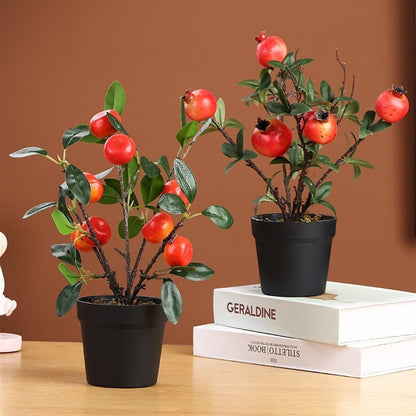 Simulated Grass Artificial Kumquat/Pomegranate Tree Plant Small Fake Plants Potted for Home Tabletop Office Farmhouse Kitchen Indoor Outdoor Decor Simulated Straw(B)