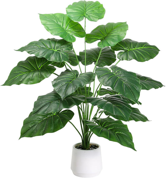 28'' Artificial Alocasia Tall Fake Plants with White Planter Pre-Assembled