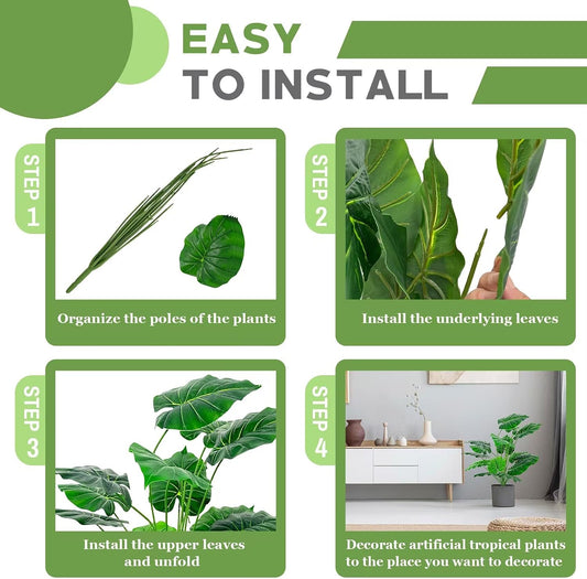 28'' Artificial Alocasia Tall Fake Plants with White Planter Pre-Assembled