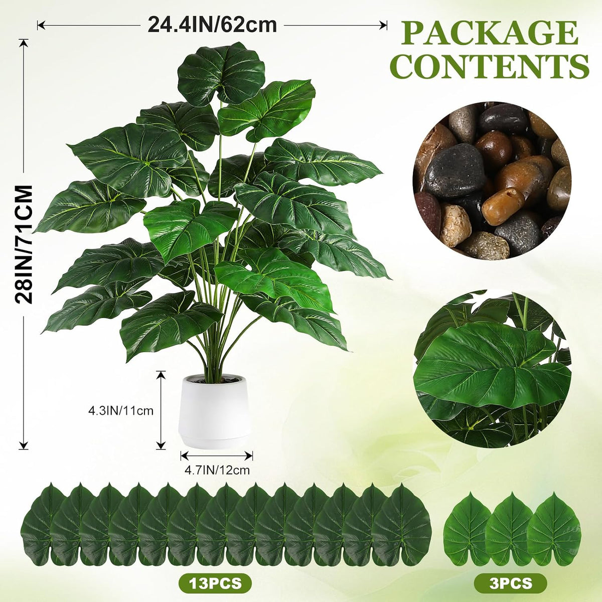 28'' Artificial Alocasia Tall Fake Plants with White Planter Pre-Assembled