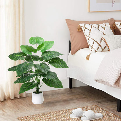 28'' Artificial Alocasia Tall Fake Plants with White Planter Pre-Assembled