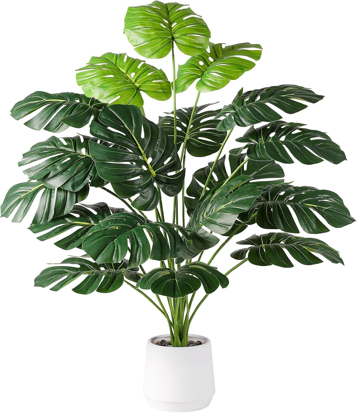 28'' Artificial Alocasia Tall Fake Plants with White Planter Pre-Assembled