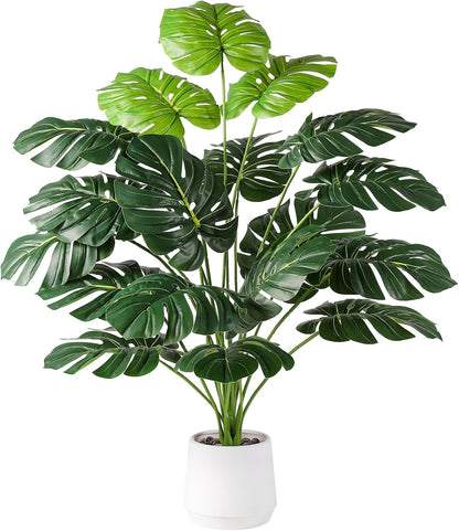 28'' Artificial Alocasia Tall Fake Plants with White Planter Pre-Assembled