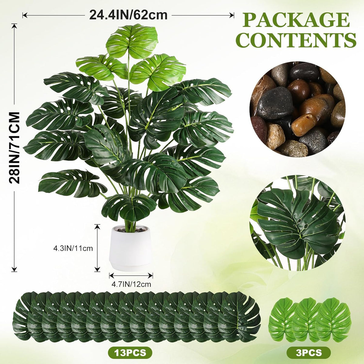 28'' Artificial Alocasia Tall Fake Plants with White Planter Pre-Assembled