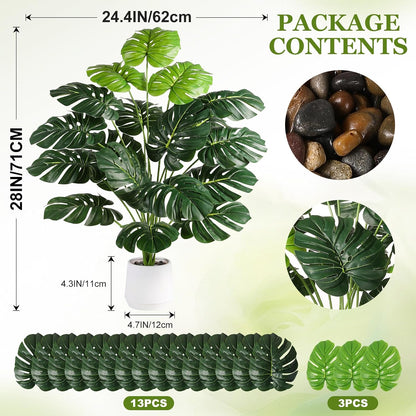 28'' Artificial Alocasia Tall Fake Plants with White Planter Pre-Assembled
