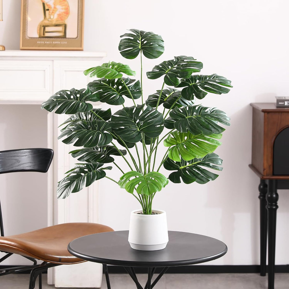 28'' Artificial Alocasia Tall Fake Plants with White Planter Pre-Assembled