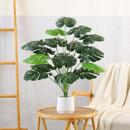 28'' Artificial Alocasia Tall Fake Plants with White Planter Pre-Assembled