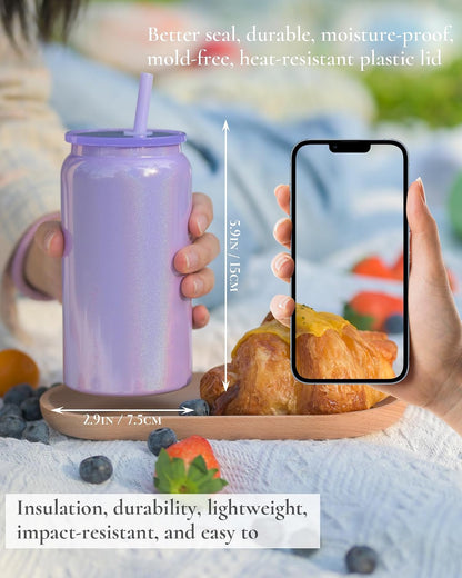 6 Pack 16 oz Sublimatable Tumbler, Insulated Tumbler with Straw