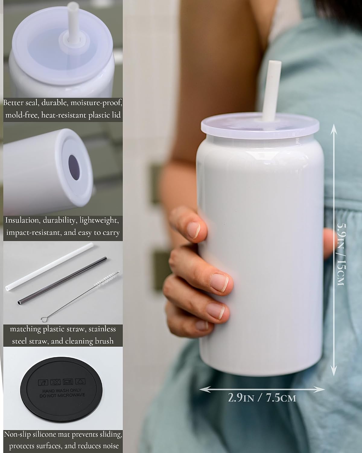 6 Pack 16 oz Sublimatable Tumbler, Insulated Tumbler with Straw