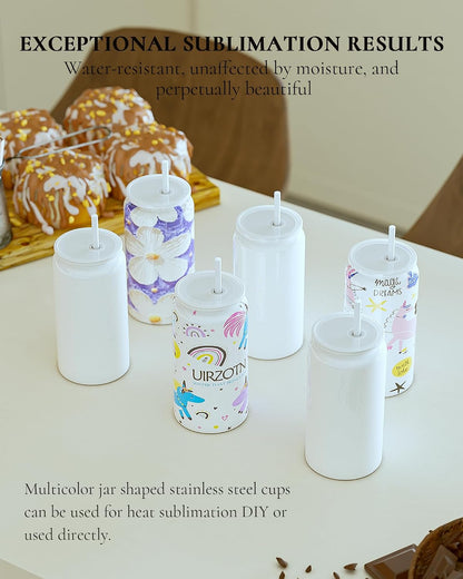 6 Pack 16 oz Sublimatable Tumbler, Insulated Tumbler with Straw