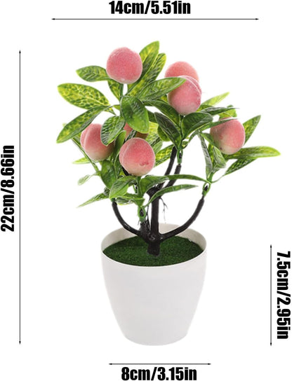 Mini Artificial Fruit Tree Potted Fake Bonsai Plant with Pot Decorative Lifelike Peach Strawberry Pomegranate Lemon Apple Orange Red Berry Tree for Home Office Desk Scenery Arrangement (Peach)
