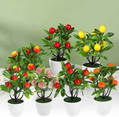 Mini Artificial Fruit Tree Potted Fake Bonsai Plant with Pot Decorative Lifelike Peach Strawberry Pomegranate Lemon Apple Orange Red Berry Tree for Home Office Desk Scenery Arrangement (Peach)