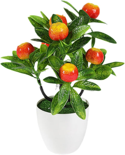 Mini Artificial Fruit Tree Potted Fake Bonsai Plant with Pot Decorative Lifelike Peach Strawberry Pomegranate Lemon Apple Orange Red Berry Tree for Home Office Desk Scenery Arrangement (Peach)