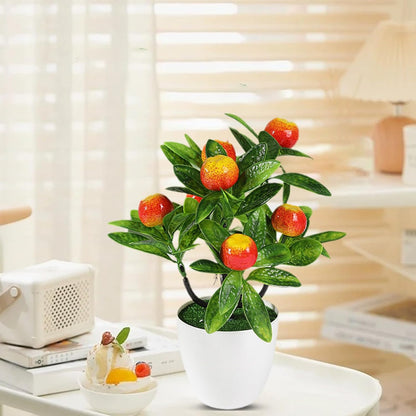 Mini Artificial Fruit Tree Potted Fake Bonsai Plant with Pot Decorative Lifelike Peach Strawberry Pomegranate Lemon Apple Orange Red Berry Tree for Home Office Desk Scenery Arrangement (Peach)