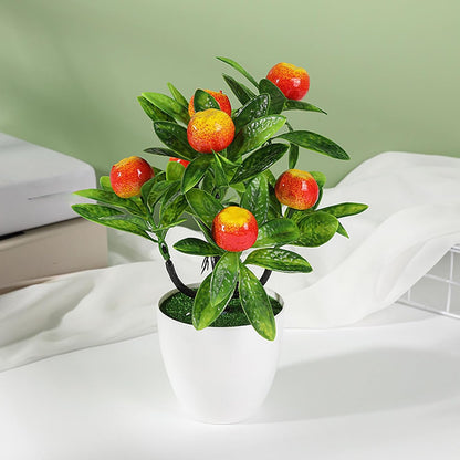 Mini Artificial Fruit Tree Potted Fake Bonsai Plant with Pot Decorative Lifelike Peach Strawberry Pomegranate Lemon Apple Orange Red Berry Tree for Home Office Desk Scenery Arrangement (Peach)