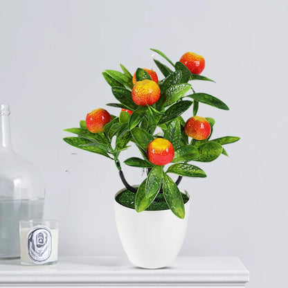Mini Artificial Fruit Tree Potted Fake Bonsai Plant with Pot Decorative Lifelike Peach Strawberry Pomegranate Lemon Apple Orange Red Berry Tree for Home Office Desk Scenery Arrangement (Peach)