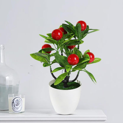 Mini Artificial Fruit Tree Potted Fake Bonsai Plant with Pot Decorative Lifelike Peach Strawberry Pomegranate Lemon Apple Orange Red Berry Tree for Home Office Desk Scenery Arrangement (Peach)