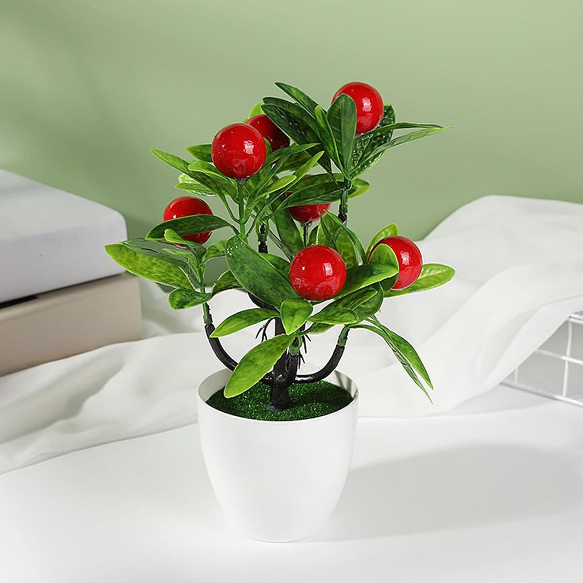 Mini Artificial Fruit Tree Potted Fake Bonsai Plant with Pot Decorative Lifelike Peach Strawberry Pomegranate Lemon Apple Orange Red Berry Tree for Home Office Desk Scenery Arrangement (Peach)
