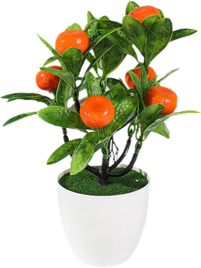 Mini Artificial Fruit Tree Potted Fake Bonsai Plant with Pot Decorative Lifelike Peach Strawberry Pomegranate Lemon Apple Orange Red Berry Tree for Home Office Desk Scenery Arrangement (Peach)