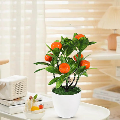 Mini Artificial Fruit Tree Potted Fake Bonsai Plant with Pot Decorative Lifelike Peach Strawberry Pomegranate Lemon Apple Orange Red Berry Tree for Home Office Desk Scenery Arrangement (Peach)