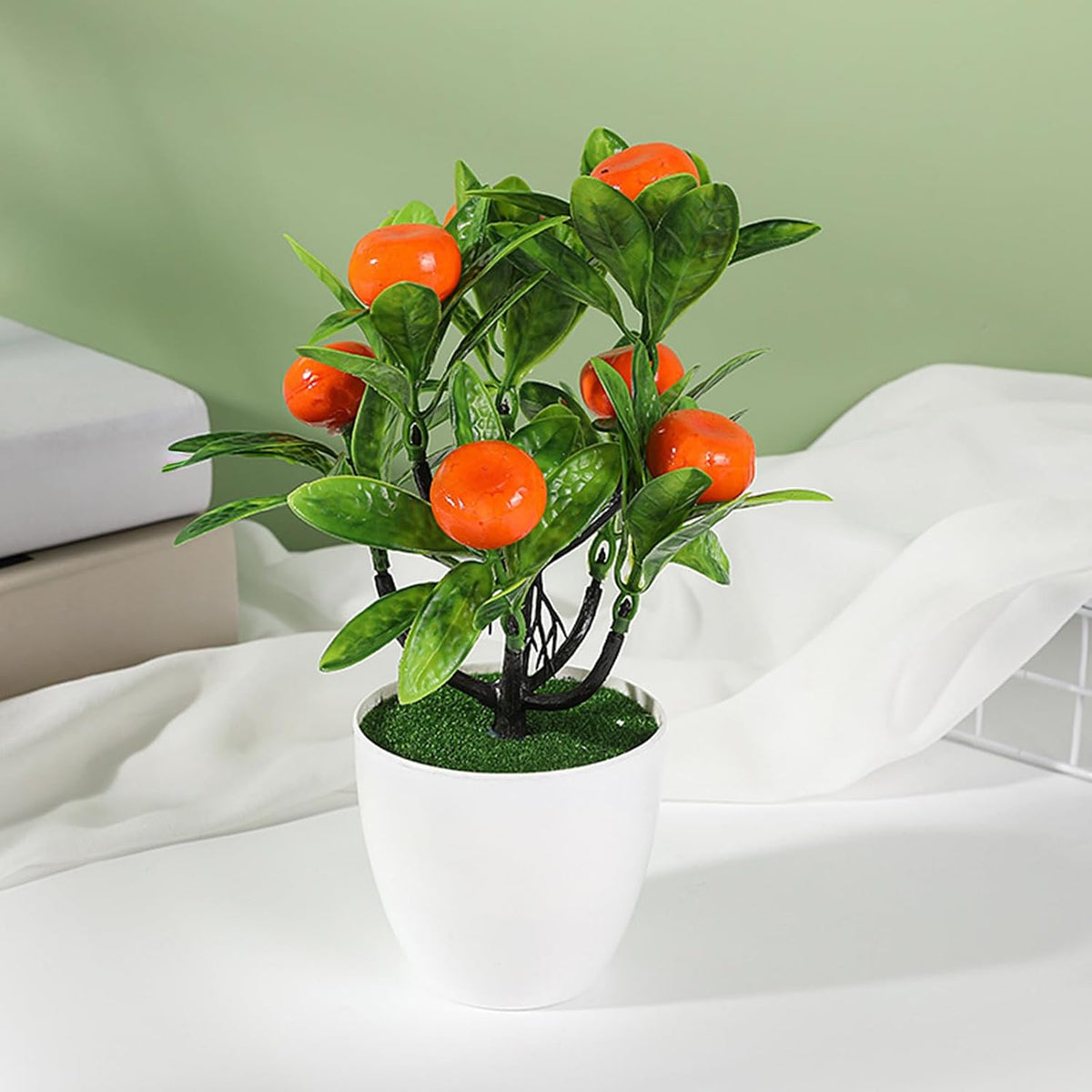 Mini Artificial Fruit Tree Potted Fake Bonsai Plant with Pot Decorative Lifelike Peach Strawberry Pomegranate Lemon Apple Orange Red Berry Tree for Home Office Desk Scenery Arrangement (Peach)