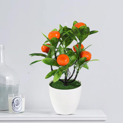 Mini Artificial Fruit Tree Potted Fake Bonsai Plant with Pot Decorative Lifelike Peach Strawberry Pomegranate Lemon Apple Orange Red Berry Tree for Home Office Desk Scenery Arrangement (Peach)