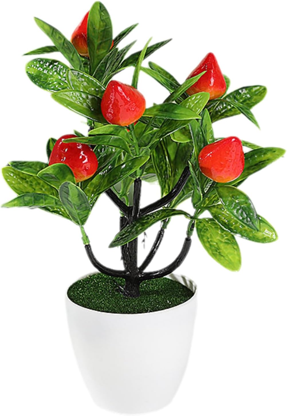 Mini Artificial Fruit Tree Potted Fake Bonsai Plant with Pot Decorative Lifelike Peach Strawberry Pomegranate Lemon Apple Orange Red Berry Tree for Home Office Desk Scenery Arrangement (Peach)