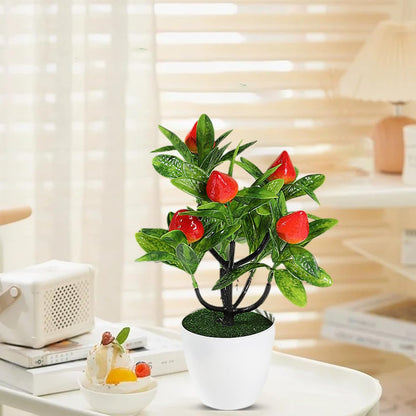 Mini Artificial Fruit Tree Potted Fake Bonsai Plant with Pot Decorative Lifelike Peach Strawberry Pomegranate Lemon Apple Orange Red Berry Tree for Home Office Desk Scenery Arrangement (Peach)