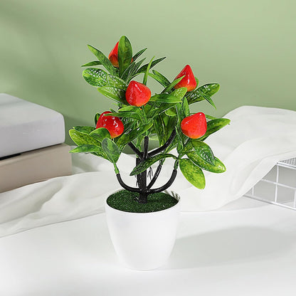 Mini Artificial Fruit Tree Potted Fake Bonsai Plant with Pot Decorative Lifelike Peach Strawberry Pomegranate Lemon Apple Orange Red Berry Tree for Home Office Desk Scenery Arrangement (Peach)