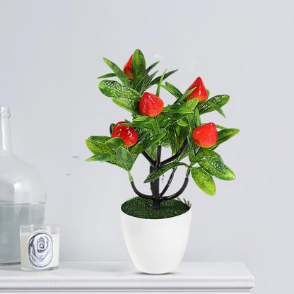Mini Artificial Fruit Tree Potted Fake Bonsai Plant with Pot Decorative Lifelike Peach Strawberry Pomegranate Lemon Apple Orange Red Berry Tree for Home Office Desk Scenery Arrangement (Peach)