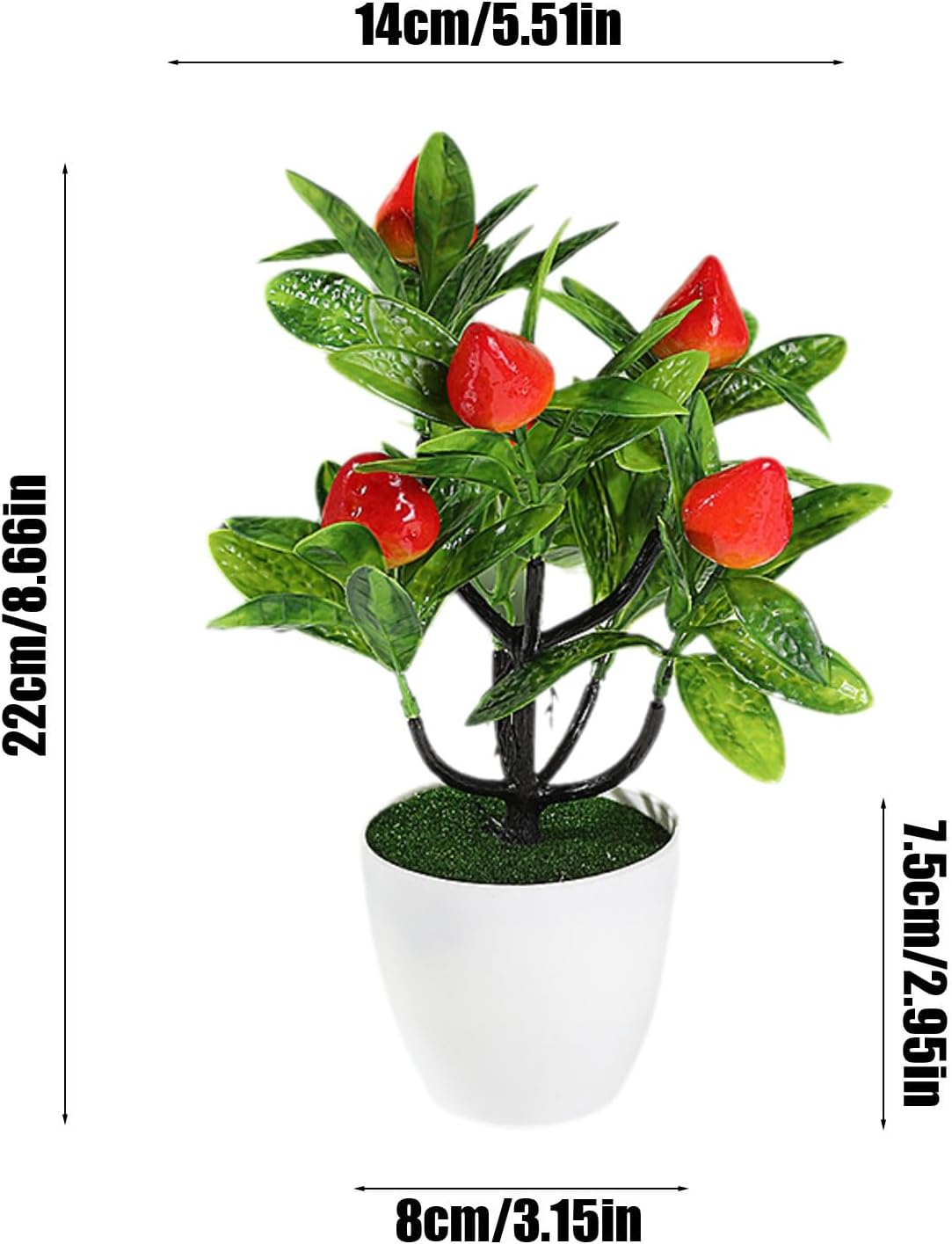 Mini Artificial Fruit Tree Potted Fake Bonsai Plant with Pot Decorative Lifelike Peach Strawberry Pomegranate Lemon Apple Orange Red Berry Tree for Home Office Desk Scenery Arrangement (Peach)