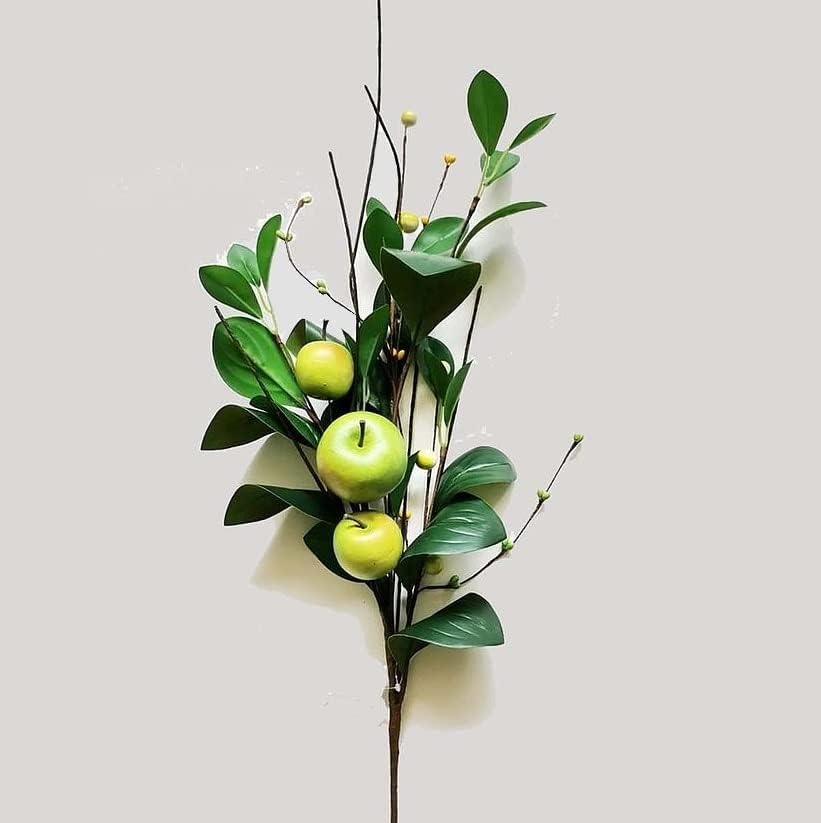 Artificial Green Apple Stem - Granny Smith Apple Tree Branch for Summer Flower Arrangements and Faux Fruit Displays (35 Inches Long)