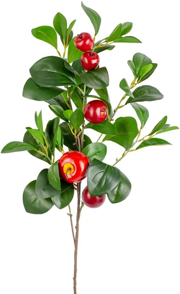 Artificial Green Apple Stem - Granny Smith Apple Tree Branch for Summer Flower Arrangements and Faux Fruit Displays (35 Inches Long)
