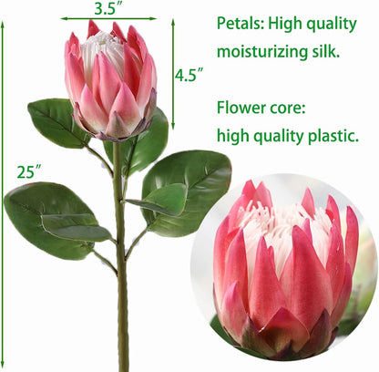 2pcs Artificial King Protea Flowers 25" Fake Tropical Pink Protea Cynaroides for Vase Bouquets Floral Arrangement Home Office Wedding Decoration.(Pink)