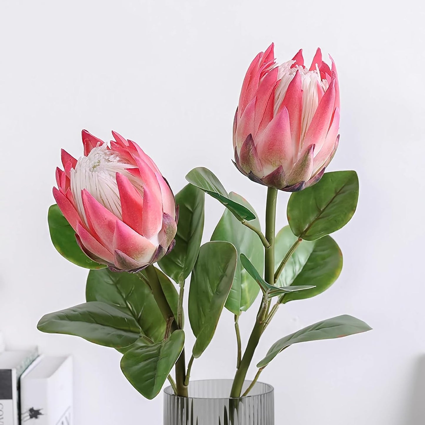 2pcs Artificial King Protea Flowers 25" Fake Tropical Pink Protea Cynaroides for Vase Bouquets Floral Arrangement Home Office Wedding Decoration.(Pink)