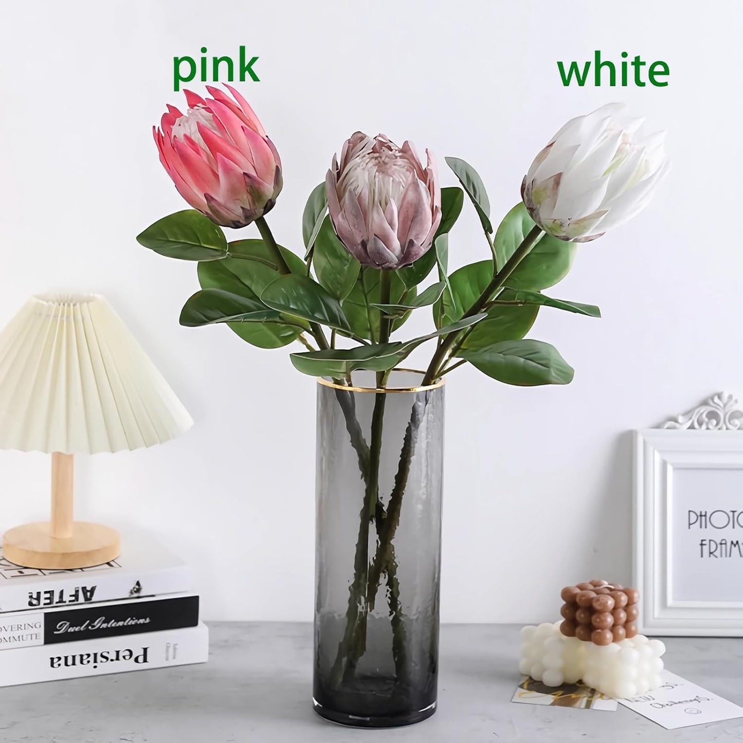 2pcs Artificial King Protea Flowers 25" Fake Tropical Pink Protea Cynaroides for Vase Bouquets Floral Arrangement Home Office Wedding Decoration.(Pink)