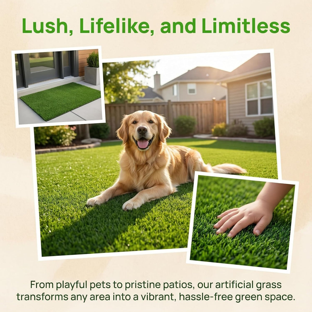 Green Artificial Grass Rug Grass Carpet Rug 3.2' x 6.5', Realistic Fake Grass Deluxe Turf Synthetic Turf Thick Lawn Pet Turf -Perfect for Indoor/Outdoor