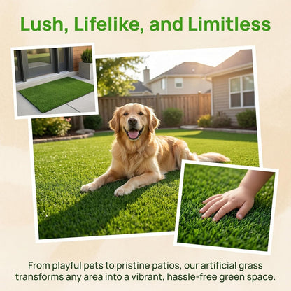 Green Artificial Grass Rug Grass Carpet Rug 3.2' x 6.5', Realistic Fake Grass Deluxe Turf Synthetic Turf Thick Lawn Pet Turf -Perfect for Indoor/Outdoor