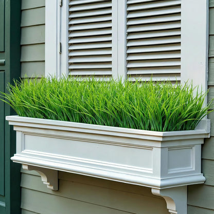 12 Bundles Artificial Grass Fake Plants，Outdoor Fake Monkey Tail Grass with Flowers for Pot UV Resistant Lavender Patio Garden Porch Home Window Hanging Planter Decor Faux Plastic Shrubs(Puper+Green)
